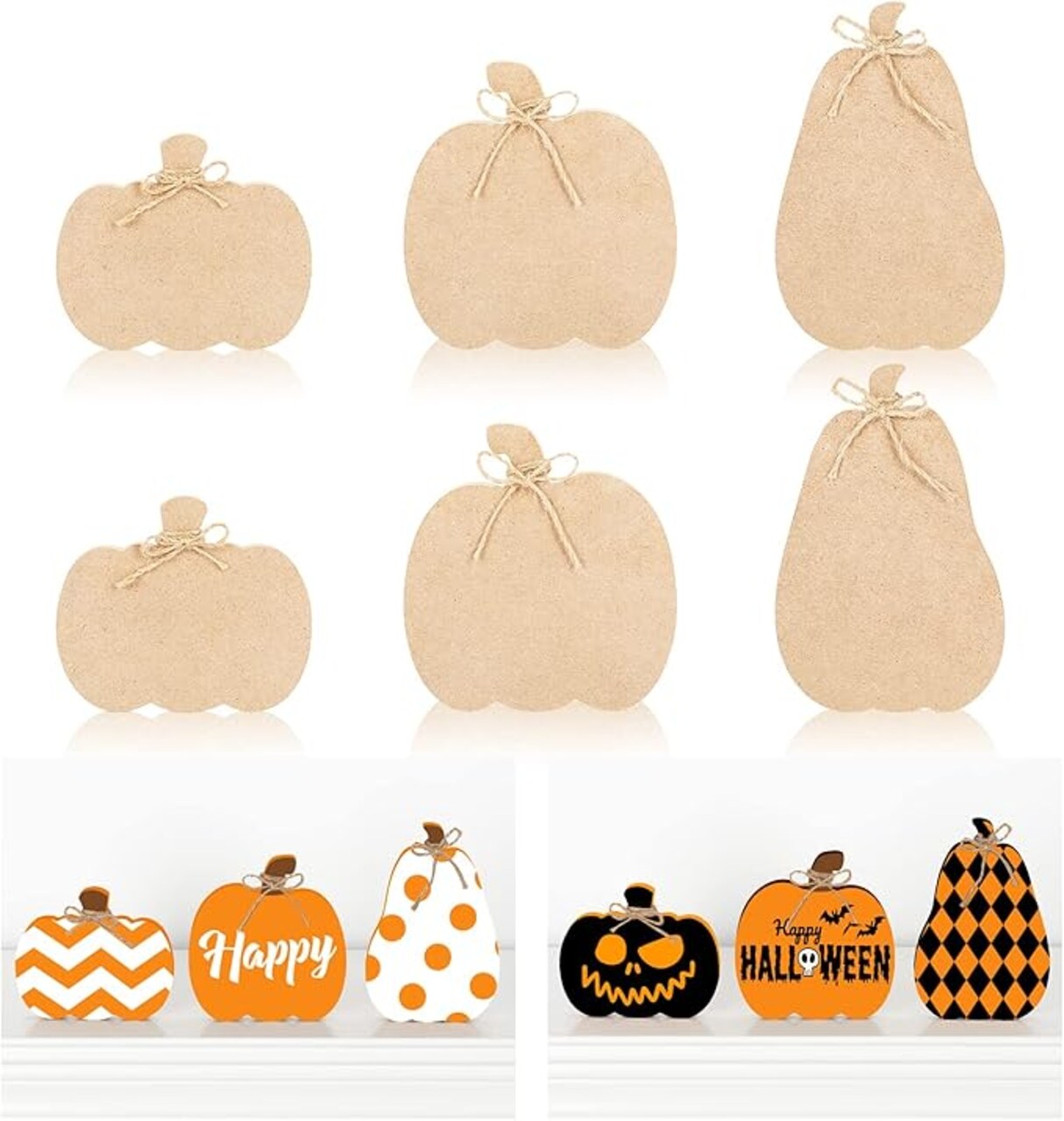 6 Pieces Fall Pumpkin Wooden Cutouts with Ropes 3 Designs Unfinished Pumpkin Shaped Table Wooden Signs for Fall Thanksgiving Halloween Tiered Tray Decor: Home, Kitchen, and Office DIY Craft